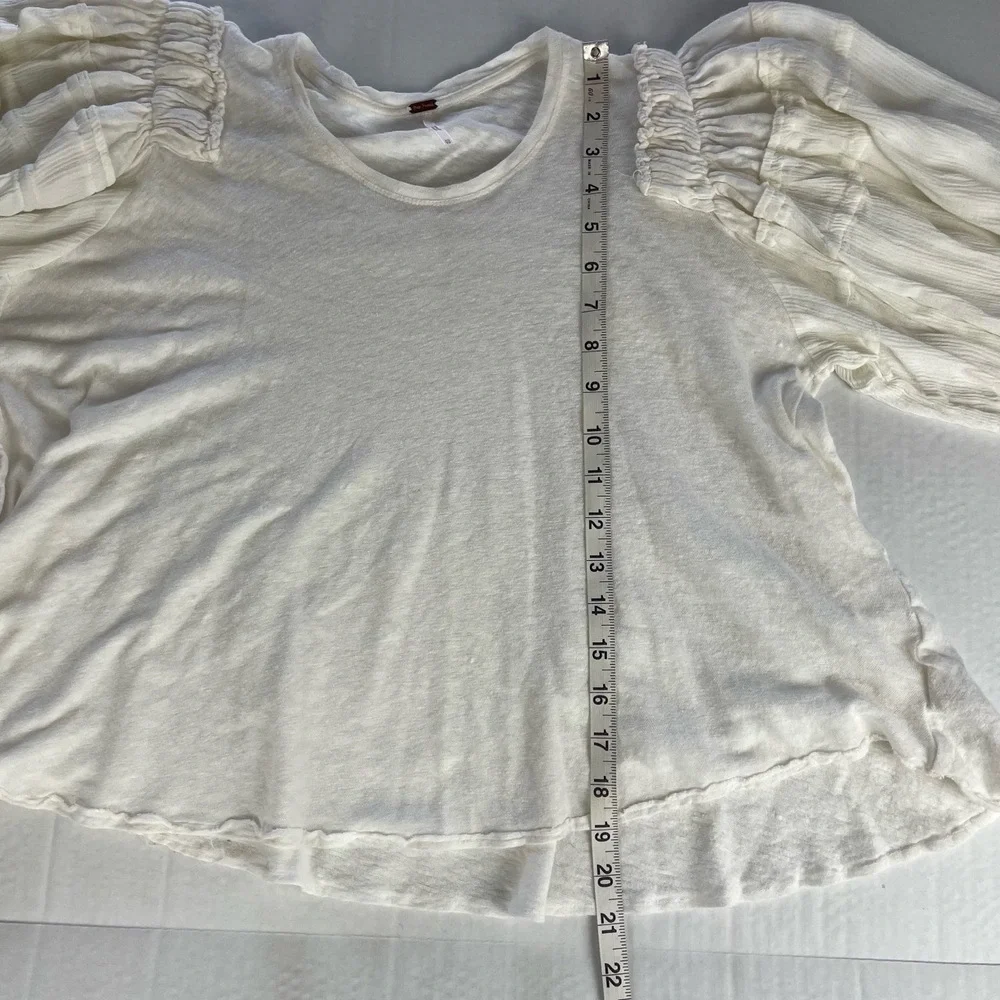 Free People Off White Peasant Blouse With‎ Puff Sleeves Size XS